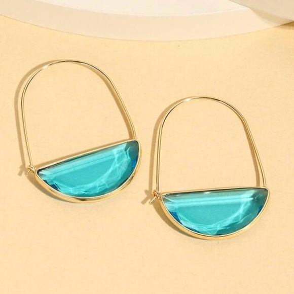 Gold and Blue Faceted Glass Hoop Earrings - Picture 5 of 5